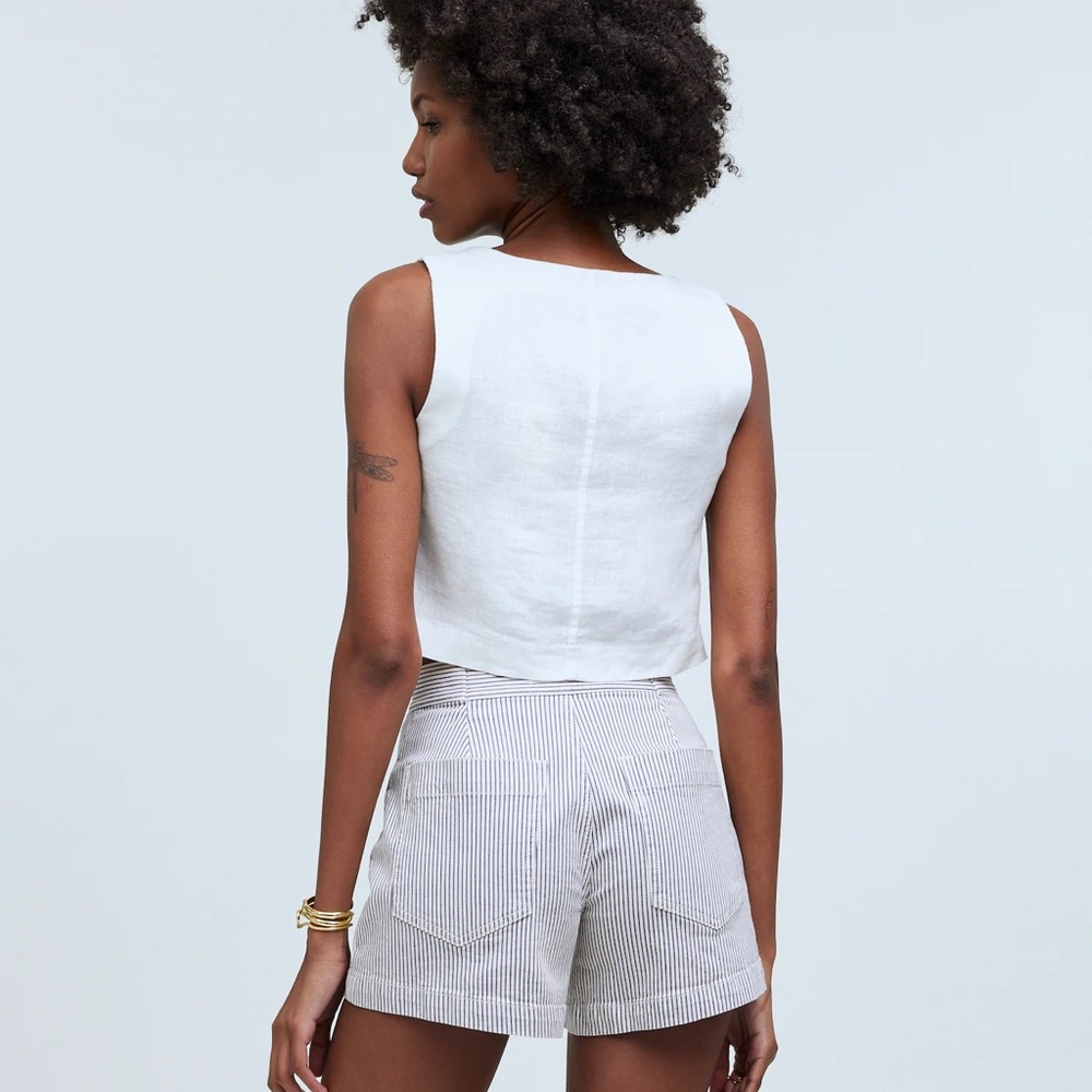 Madewell High Waist Striped Shorts - White and Gray